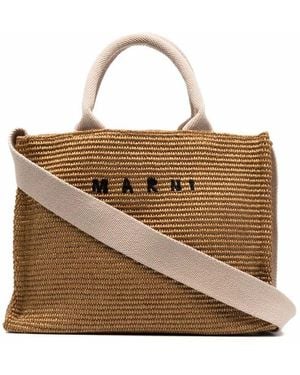 Marni Raffia-Effect Small Tote Bag - Brown