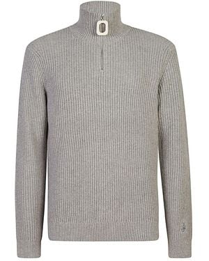 JW Anderson Ribbed Jumper With Quarter-Zip And Merino Wool Blend - Grey