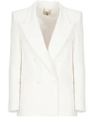 Elisabetta Franchi Ivory Linen Blend Blazer - White