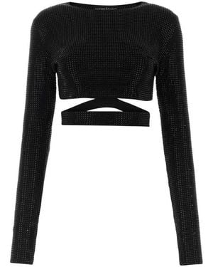 ANDREADAMO Embellished Cut-Out Crop Top - Black