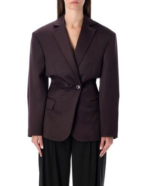 Magda Butrym Burgundy Belted Double-breasted Blazer - Blue