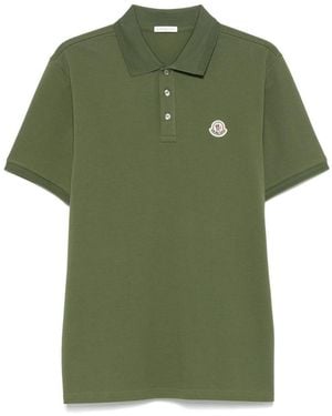 Moncler Khaki Cotton Polo Shirt With Logo - Green