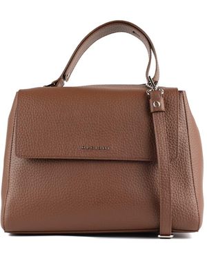 Orciani Sveva Soft Medium Leather Shoulder Bag With Carob Shoulder Strap - Brown