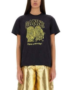 Ganni T-Shirt "Owls" - Multicolor