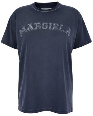 Maison Margiela Crewneck T-Shirt With Logo Lettering Print - Blue