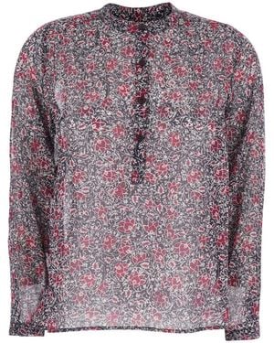 Isabel Marant 'maria' Violet Blouse With Henry Neckline With Buttons And Floral Print In Cotton Woman - Purple