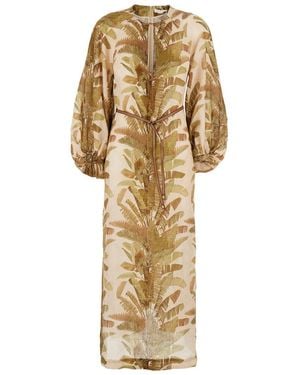 Zimmermann 'Ascension' Dress With Puffed Sleeves And All-Over Palm Print - Metallic