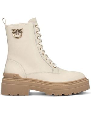 Pinko Calf Leather Buckle Boots - Natural