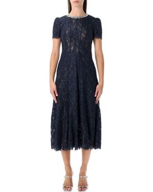 Self-Portrait Lace Midi Dress With Pearl And Crystal Embellished Collar - Blue