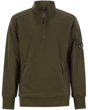 C.P. Company Diagonal Raised Fleece Half Zipped Sweatshirt - Green