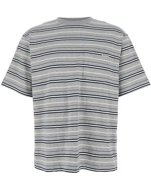 AFTER PRAY Crewneck T-Shirt With All-Over Striped Motif - Grey