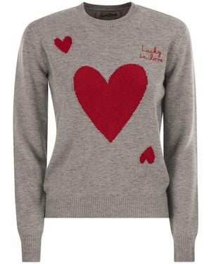 Mc2 Saint Barth Wool And Alpaca Blend Sweater With Lucky - Gray