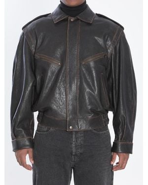 Saint Laurent Lambskin Leather Bomber Jacket - Black