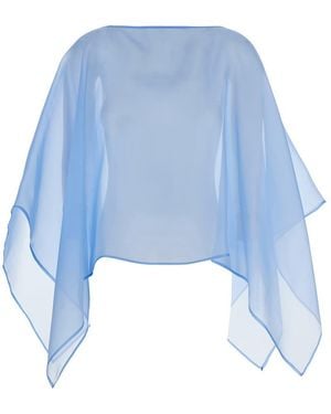 Federica Bonifaci Light- Cape With Long Wide Sleeves And Finishes On The Edges - Blue