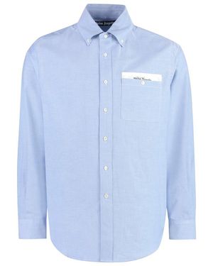 Palm Angels Button-Down Collar Cotton Shirt - Blue