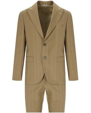 Manuel Ritz Beige Pinstripe Single-breasted Suit - Green