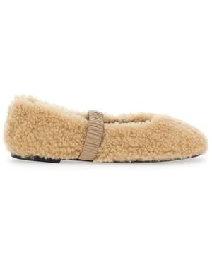Pollini Ballerinas With Elastic Band And Shearling Design - Natural
