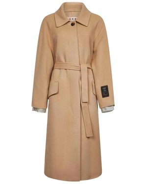 Marni Raglan-Sleeves Belted Coat - Natural