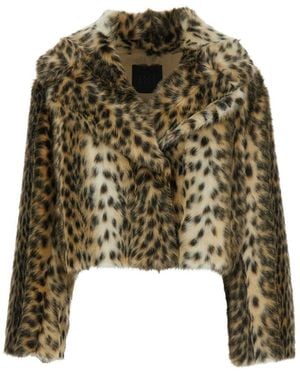 BB COUTURE Fur Coat With All-Over Leopard Print - Green