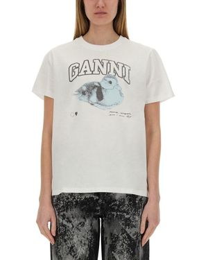 【関税&送料込】Ganni Duckie T-Shirt Bright White White Basic Jersey Duckie Relaxed T-shirt | GANNI
