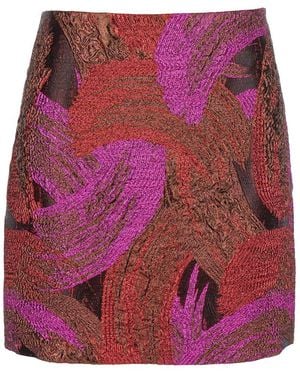 Plain Fuchsia Mini Skirt With All-Over Broccato Motif And Concealed Rear Zip Closure - Purple
