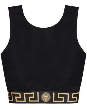Versace Sports Bra With Greek Motif - Black