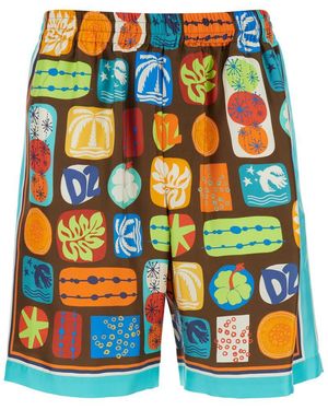 DSquared² Bermuda With Elastic Waist And All-Over Graphic Print - Blue