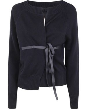 Ibrigu Crossed Knit Cardigan With Lace Closure Clothing - Black