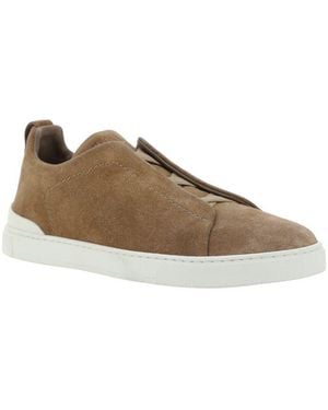 ZEGNA Suede Slipon Sneakers - Brown