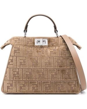 Fendi Peekaboo Iseeu Small Jacquard Ff Velvet Bags - Natural