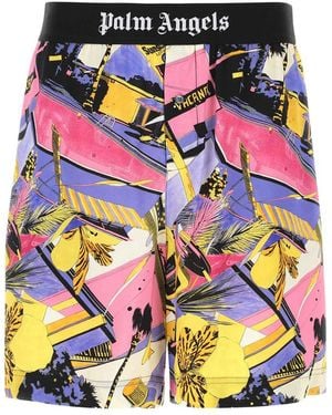 Palm Angels Printed Viscose Bermuda Shorts - Multicolour