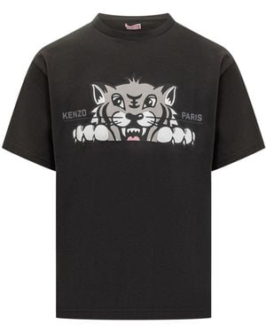 KENZO Black T-shirt With Tiger Print