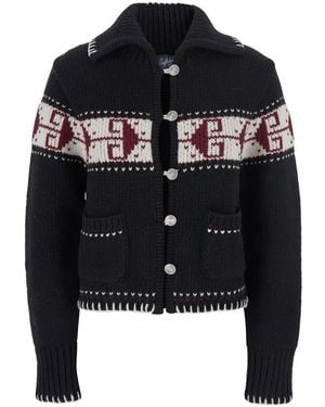 The Seafarer Sweater With Spread Collar And Fair Isle Motif - Black
