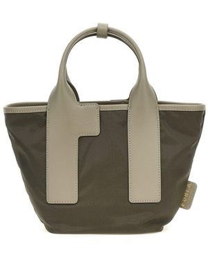 Furla Nylon Leather Shopping Tote Bag - Gray