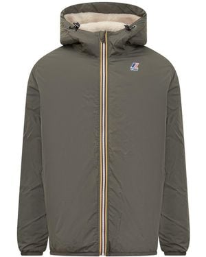 K-Way Jacket With Hood And Sherpa Lining - Green
