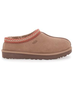 UGG 'tasman' Beige Mules With Embossed Logo In Suede Woman - Brown