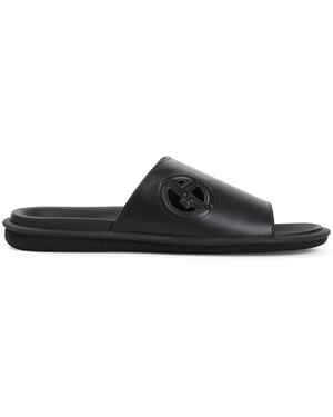 Giorgio Armani Bovine Leather Slide Sandals - Black