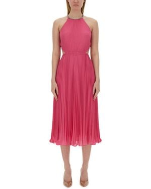Michael Kors Pleated Georgette Dress With Cut-Out Details - Pink