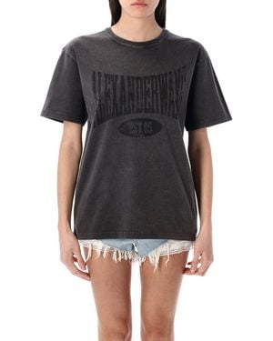 T By Alexander Wang Distressed Logo Cotton Tee - Black