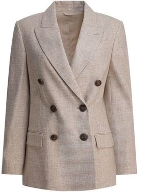 Brunello Cucinelli Wool And Cashmere Twill Flannel Blazer - Natural