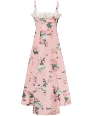 Philosophy Di Lorenzo Serafini Flared Linen Midi Dress With Flowers - Pink