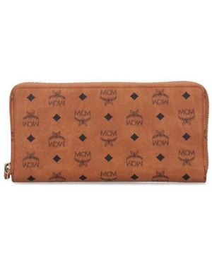MCM Aren Large Zip Wallet - White