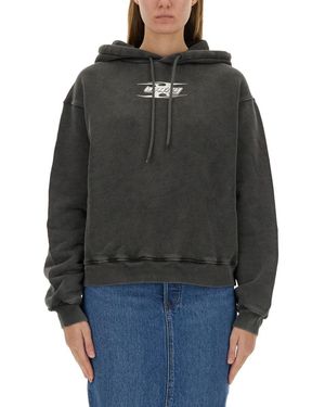 T By Alexander Wang Boxy Sweatshirt With Logo Print And Drawstring Hood - Gray