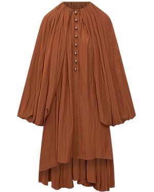 Lanvin Pleated Voile Dress With Buttons By - Brown