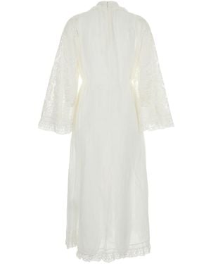 Zimmermann 'Ascension Lace Yoke' Midi Dress With Lace Embellishment And Stand-Up Collar - White