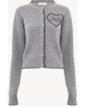 Chloé Cashmere And Wool Cardigan With Logo - Grey