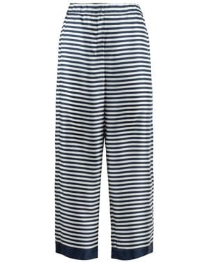 Max Mara Nine Printed Silk Trousers With Belt - Blue
