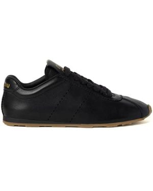 Miu Miu Plume Leather Sneakers - Black