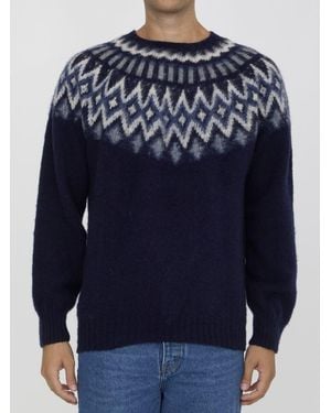 Howlin' Multicolour Patterned Wool Crewneck Jumper - Blue