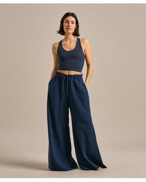 BAM Breathable Cotton Gauze Wide Leg Yoga Trousers - Blue
